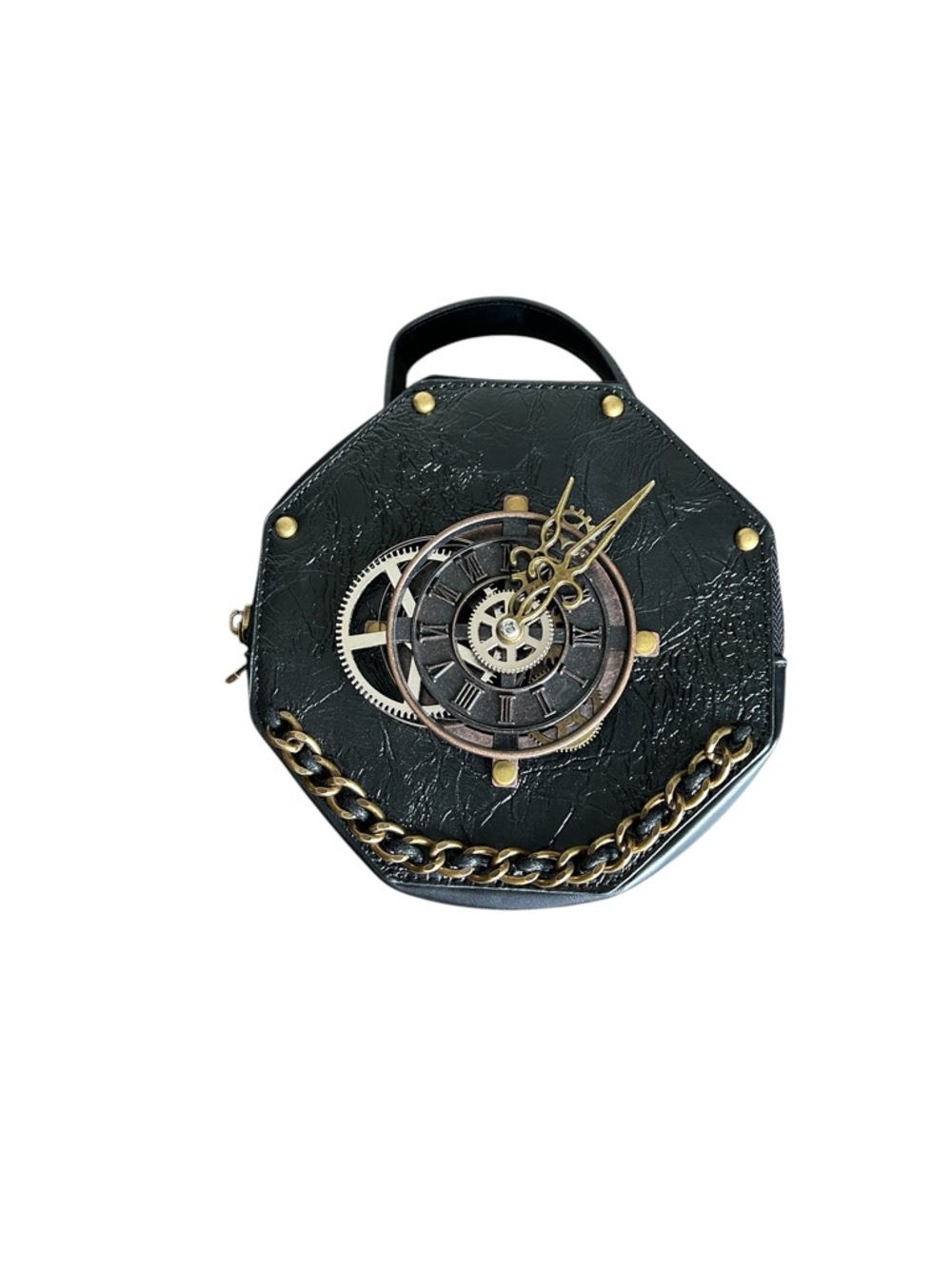 Black Steampunk Octagon Clock Face Handbag - great condition - Picture 3 of 9